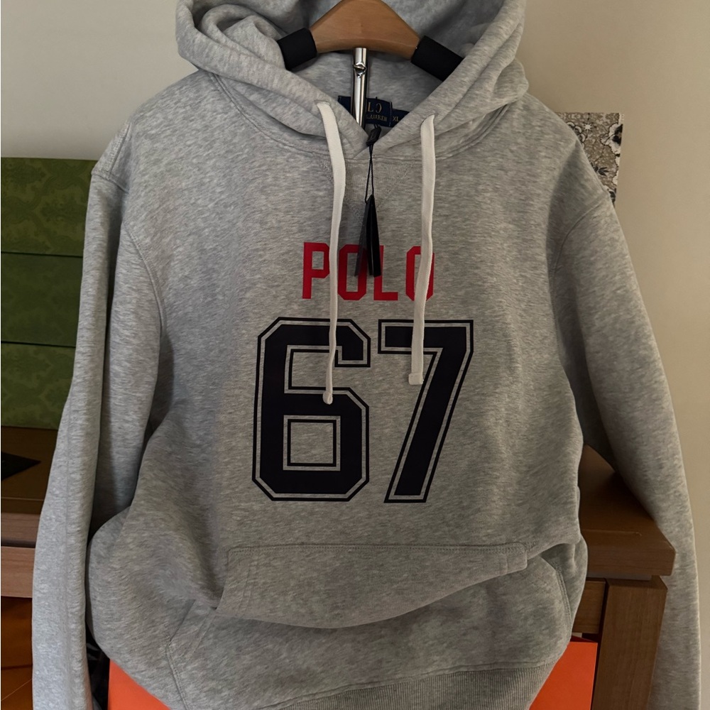 Ralph Lauren Gray Hoodie with Red and Black Accents